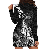 New Zealand Crocodile Tattoo and Fern Hoodie Dress Maori Pattern LT03 - Polynesian Pride