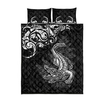 New Zealand Crocodile Tattoo and Fern Quilt Bed Set Maori Pattern