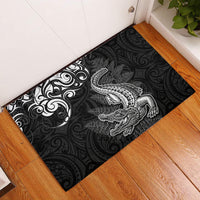 New Zealand Crocodile Tattoo and Fern Rubber Doormat Maori Pattern LT03 Black - Polynesian Pride