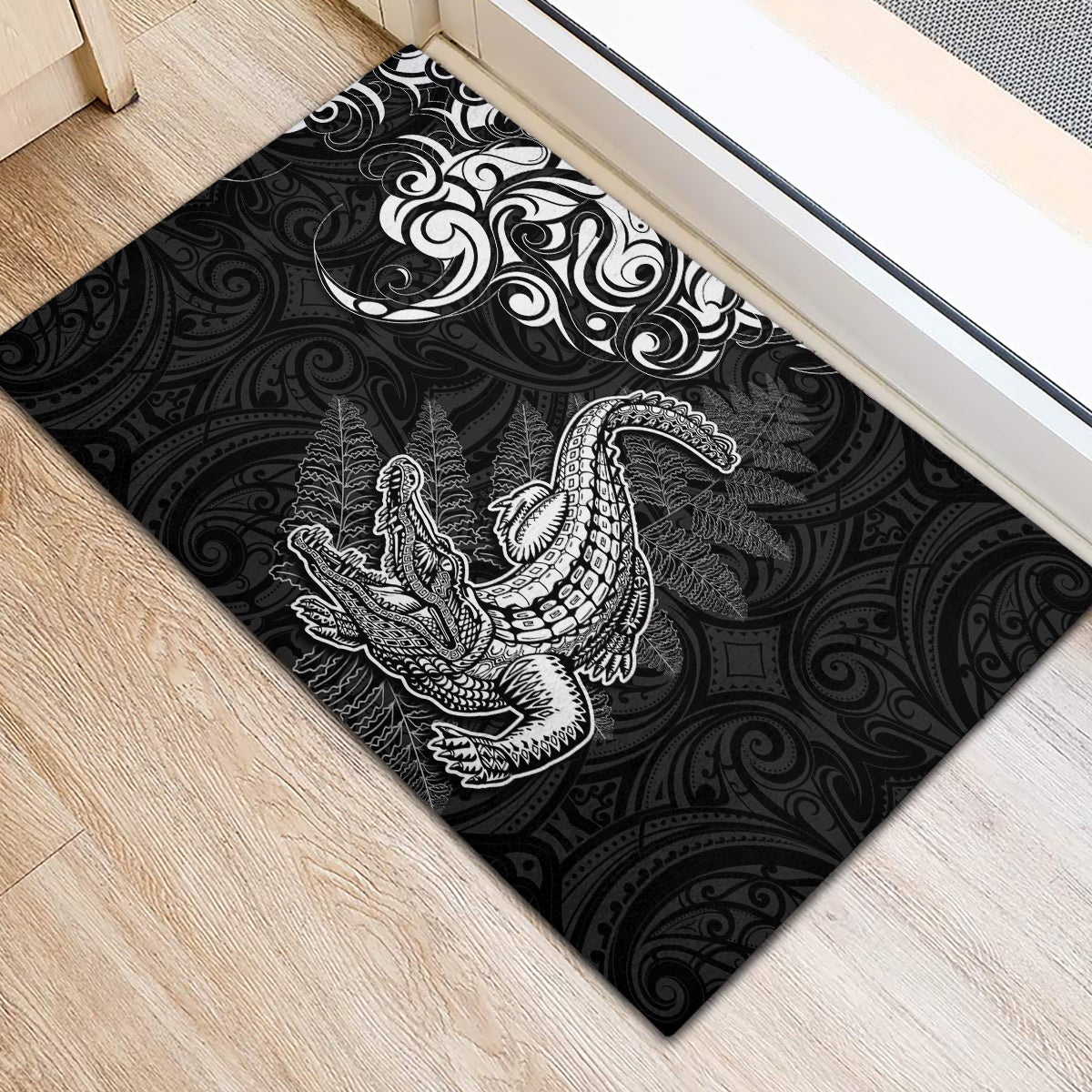 New Zealand Crocodile Tattoo and Fern Rubber Doormat Maori Pattern LT03 - Polynesian Pride