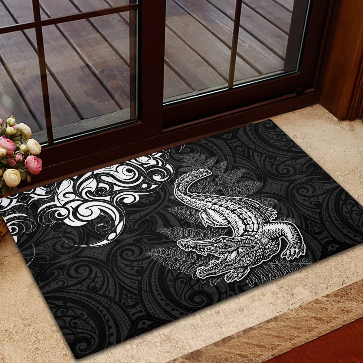 New Zealand Crocodile Tattoo and Fern Rubber Doormat Maori Pattern LT03 - Polynesian Pride
