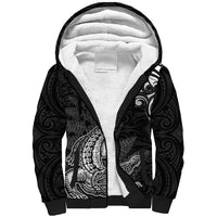 New Zealand Crocodile Tattoo and Fern Sherpa Hoodie Maori Pattern LT03 Unisex Black - Polynesian Pride