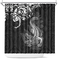 New Zealand Crocodile Tattoo and Fern Shower Curtain Maori Pattern LT03 Black - Polynesian Pride