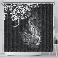 New Zealand Crocodile Tattoo and Fern Shower Curtain Maori Pattern LT03 - Polynesian Pride