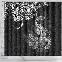 New Zealand Crocodile Tattoo and Fern Shower Curtain Maori Pattern LT03 - Polynesian Pride
