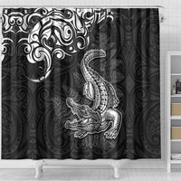 New Zealand Crocodile Tattoo and Fern Shower Curtain Maori Pattern LT03 - Polynesian Pride