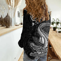 New Zealand Crocodile Tattoo and Fern Women Casual Shirt Maori Pattern LT03 - Polynesian Pride