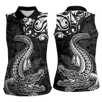 New Zealand Crocodile Tattoo and Fern Women Sleeveless Polo Shirt Maori Pattern LT03 - Polynesian Pride