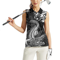 New Zealand Crocodile Tattoo and Fern Women Sleeveless Polo Shirt Maori Pattern LT03 - Polynesian Pride