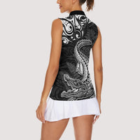 New Zealand Crocodile Tattoo and Fern Women Sleeveless Polo Shirt Maori Pattern LT03 - Polynesian Pride