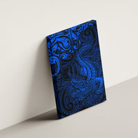New Zealand Crocodile Tattoo and Fern Canvas Wall Art Maori Pattern Blue Color