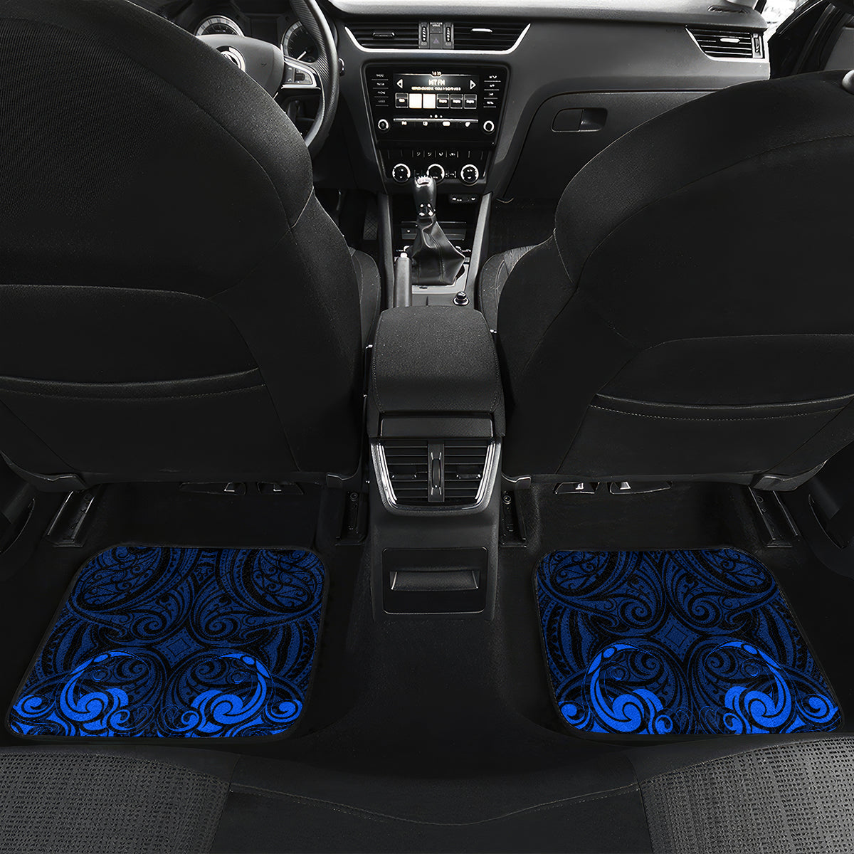 New Zealand Crocodile Tattoo and Fern Car Mats Maori Pattern Blue Color