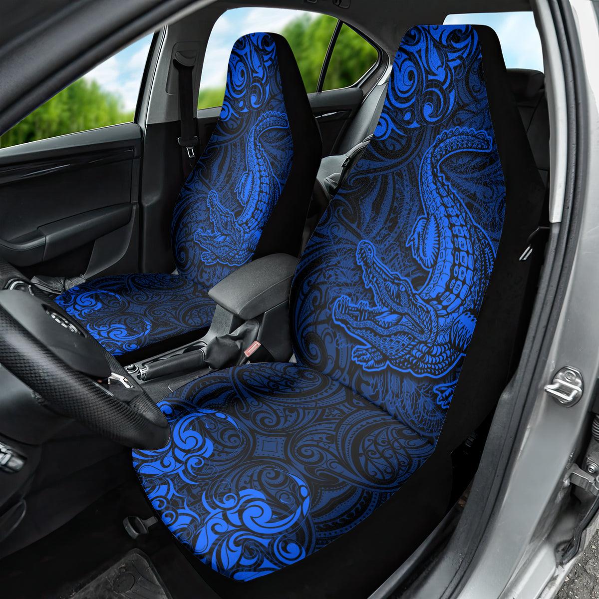 New Zealand Crocodile Tattoo and Fern Car Seat Cover Maori Pattern Blue Color LT03 - Polynesian Pride