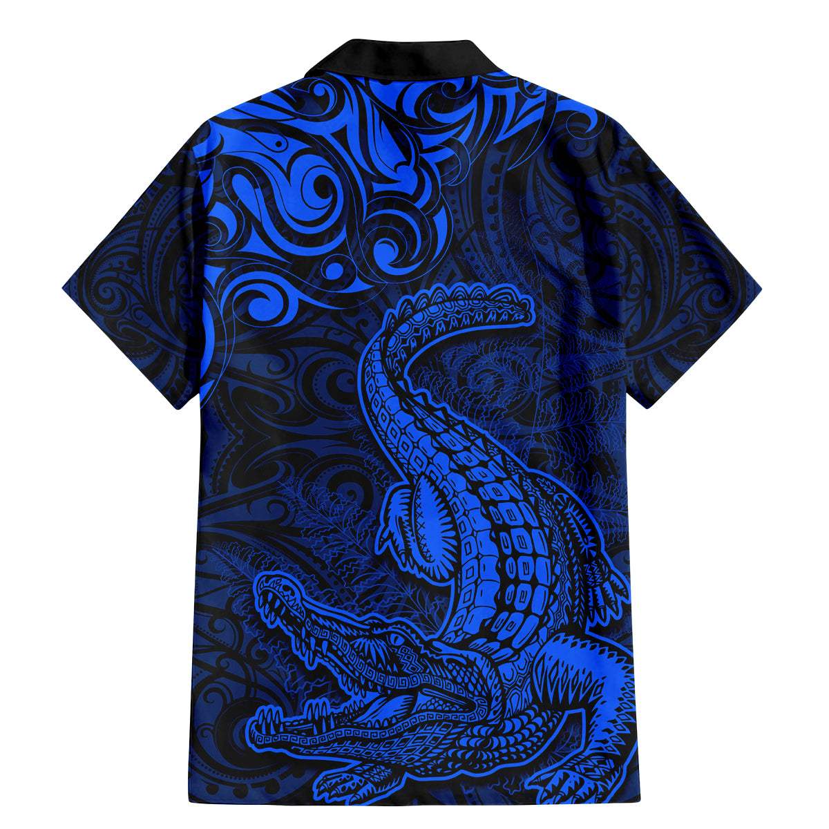 New Zealand Crocodile Tattoo and Fern Family Matching Mermaid Dress and Hawaiian Shirt Maori Pattern Blue Color LT03 - Polynesian Pride