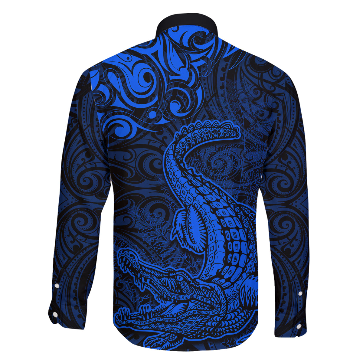 New Zealand Crocodile Tattoo and Fern Family Matching Off Shoulder Maxi Dress and Hawaiian Shirt Maori Pattern Blue Color LT03 - Polynesian Pride