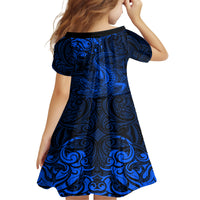 New Zealand Crocodile Tattoo and Fern Family Matching Off Shoulder Short Dress and Hawaiian Shirt Maori Pattern Blue Color LT03 - Polynesian Pride