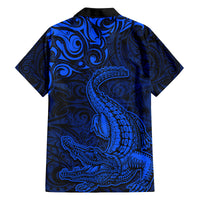 New Zealand Crocodile Tattoo and Fern Family Matching Puletasi and Hawaiian Shirt Maori Pattern Blue Color LT03 - Polynesian Pride