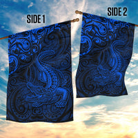New Zealand Crocodile Tattoo and Fern Garden Flag Maori Pattern Blue Color LT03 - Polynesian Pride
