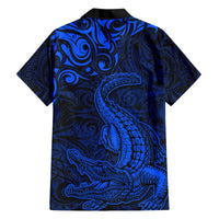 New Zealand Crocodile Tattoo and Fern Hawaiian Shirt Maori Pattern Blue Color LT03 - Polynesian Pride