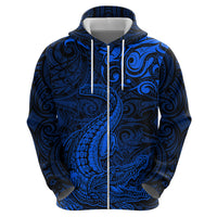 New Zealand Crocodile Tattoo and Fern Hoodie Maori Pattern Blue Color LT03 - Polynesian Pride