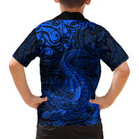 New Zealand Crocodile Tattoo and Fern Kid Hawaiian Shirt Maori Pattern Blue Color LT03 - Polynesian Pride