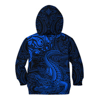 New Zealand Crocodile Tattoo and Fern Kid Hoodie Maori Pattern Blue Color LT03 - Polynesian Pride