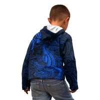 New Zealand Crocodile Tattoo and Fern Kid Hoodie Maori Pattern Blue Color LT03 - Polynesian Pride