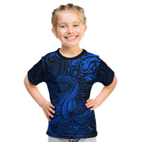New Zealand Crocodile Tattoo and Fern Kid T Shirt Maori Pattern Blue Color LT03 Blue - Polynesian Pride