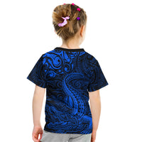 New Zealand Crocodile Tattoo and Fern Kid T Shirt Maori Pattern Blue Color LT03 - Polynesian Pride