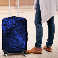New Zealand Crocodile Tattoo and Fern Luggage Cover Maori Pattern Blue Color