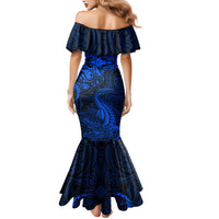 New Zealand Crocodile Tattoo and Fern Mermaid Dress Maori Pattern Blue Color LT03 - Polynesian Pride