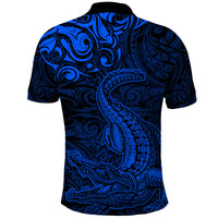 New Zealand Crocodile Tattoo and Fern Polo Shirt Maori Pattern Blue Color LT03 - Polynesian Pride