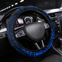 New Zealand Crocodile Tattoo and Fern Steering Wheel Cover Maori Pattern Blue Color LT03 Universal Fit Blue - Polynesian Pride