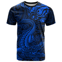 New Zealand Crocodile Tattoo and Fern T Shirt Maori Pattern Blue Color LT03 Blue - Polynesian Pride