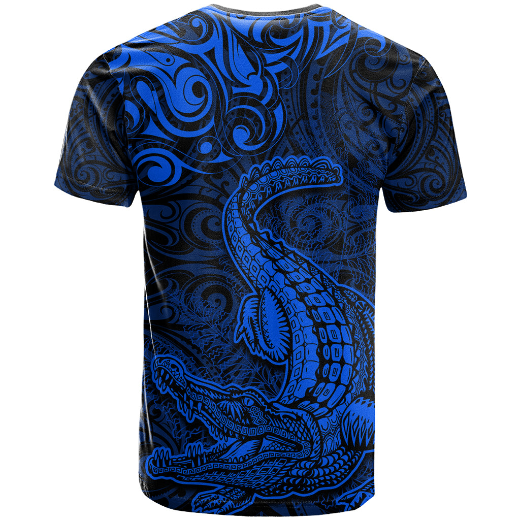 New Zealand Crocodile Tattoo and Fern T Shirt Maori Pattern Blue Color LT03 - Polynesian Pride