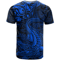 New Zealand Crocodile Tattoo and Fern T Shirt Maori Pattern Blue Color LT03 - Polynesian Pride