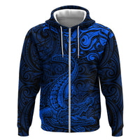 New Zealand Crocodile Tattoo and Fern Zip Hoodie Maori Pattern Blue Color LT03 Zip Hoodie Blue - Polynesian Pride