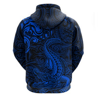 New Zealand Crocodile Tattoo and Fern Zip Hoodie Maori Pattern Blue Color LT03 - Polynesian Pride