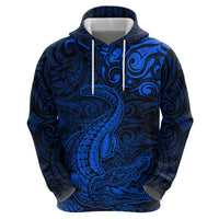 New Zealand Crocodile Tattoo and Fern Zip Hoodie Maori Pattern Blue Color LT03 - Polynesian Pride