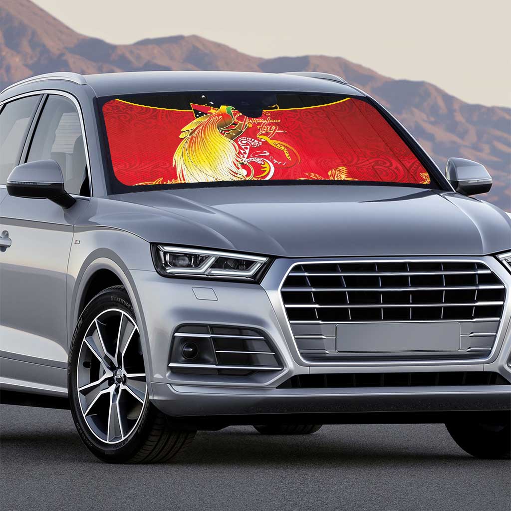 Papua New Guinea Independence Day Auto Sun Shade Happy Anniversary 50th Bird-of-paradise Melanesian Tattoos LT03 - Polynesian Pride