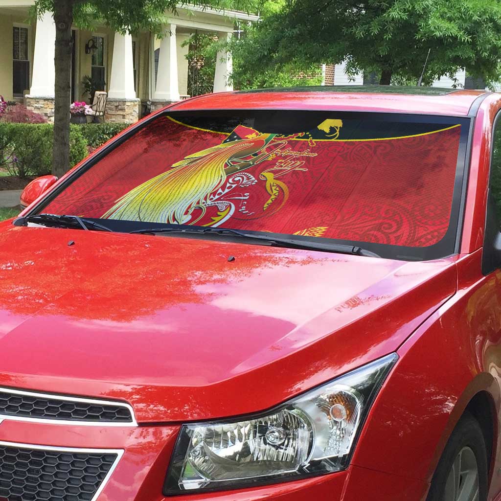 Papua New Guinea Independence Day Auto Sun Shade Happy Anniversary 50th Bird-of-paradise Melanesian Tattoos LT03 - Polynesian Pride