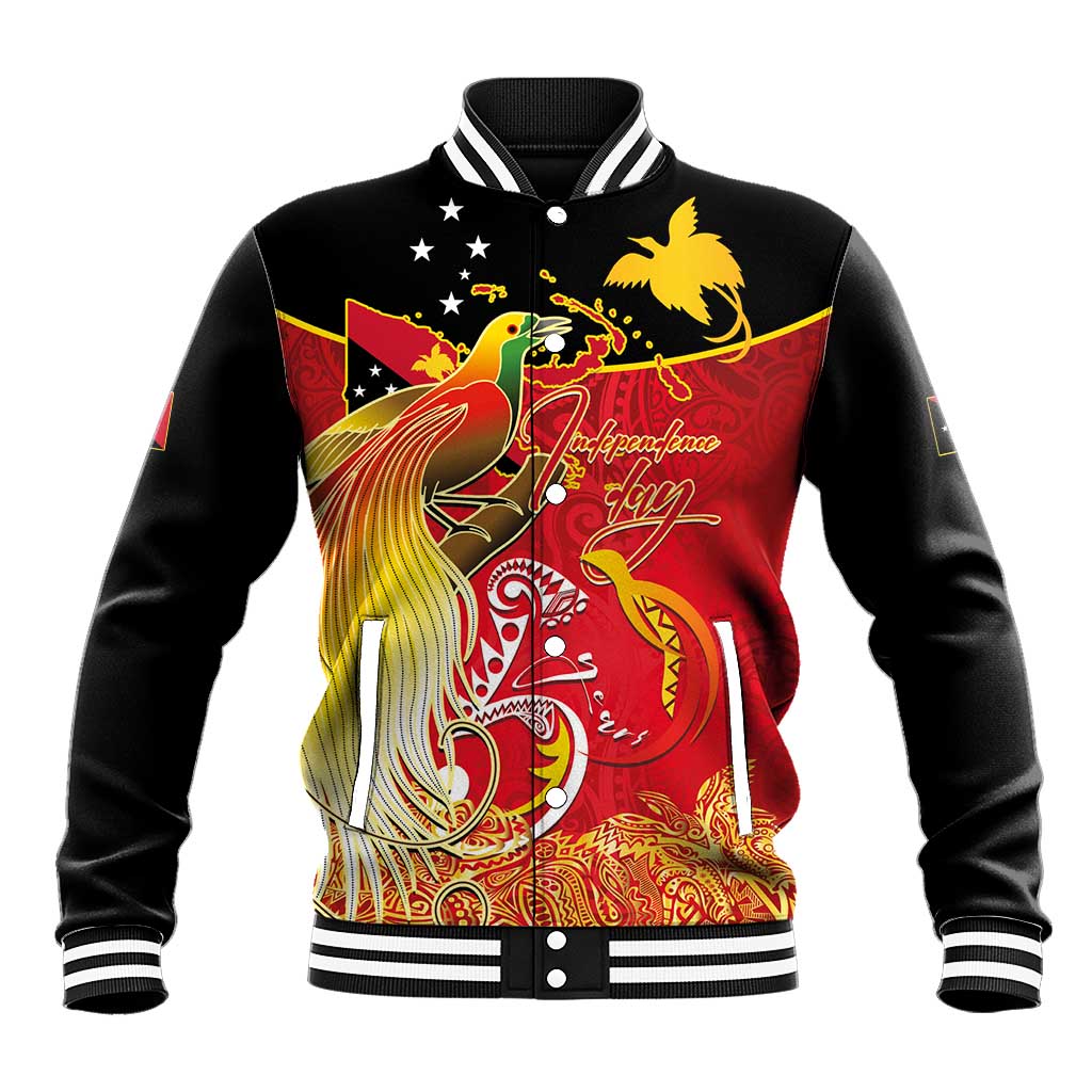 Papua New Guinea Independence Day Baseball Jacket Happy Anniversary 50th Bird-of-paradise Melanesian Tattoos LT03 Unisex Black - Polynesian Pride