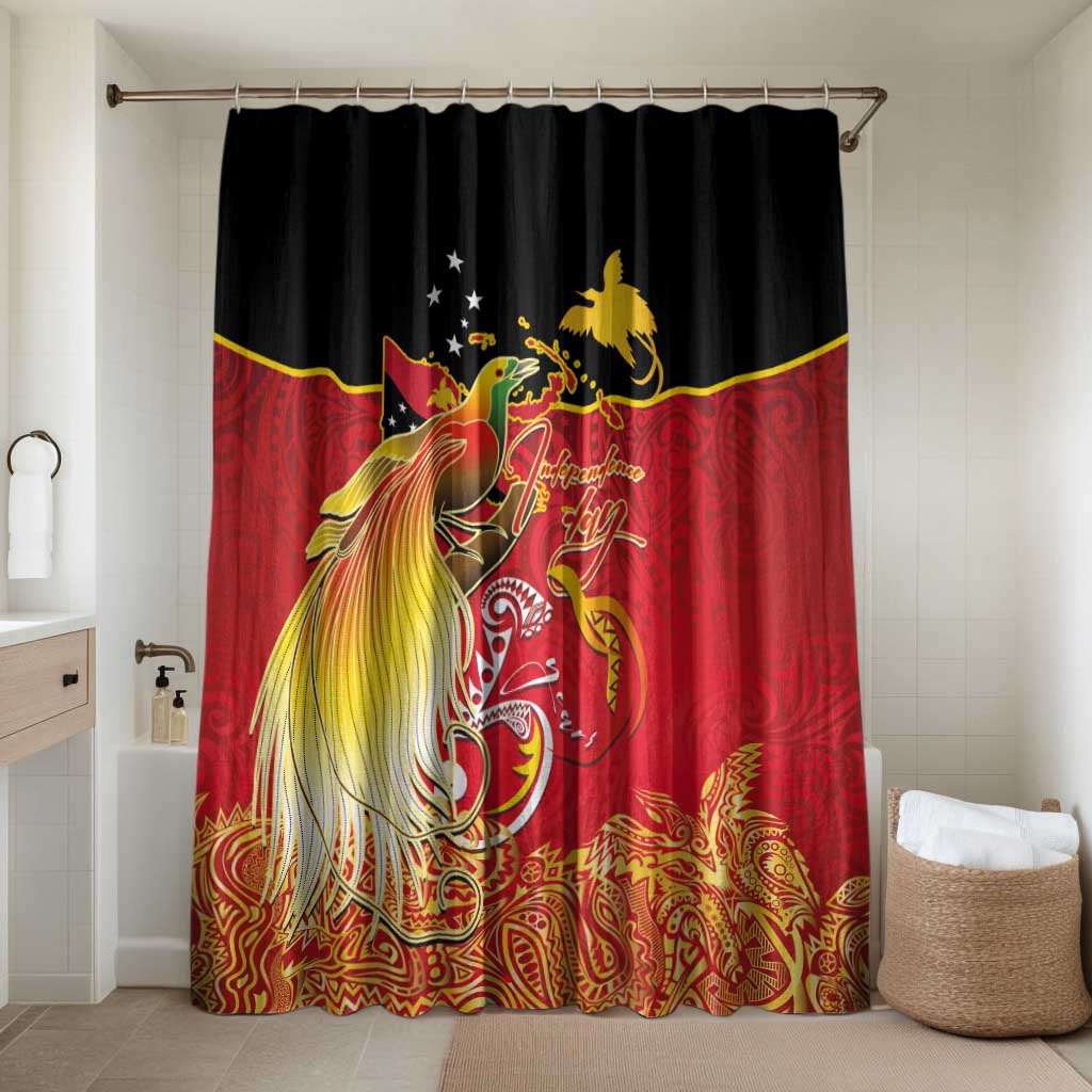 Papua New Guinea Independence Day Bathroom Set Happy Anniversary 50th Bird-of-paradise Melanesian Tattoos LT03 Shower Curtain Only Black - Polynesian Pride