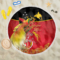 Papua New Guinea Independence Day Beach Blanket Happy Anniversary 50th Bird-of-paradise Melanesian Tattoos LT03 One Size 150cm Black - Polynesian Pride