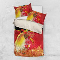 Papua New Guinea Independence Day Bedding Set Happy Anniversary 50th Bird-of-paradise Melanesian Tattoos LT03 US Twin 172cm x 218cm Black - Polynesian Pride