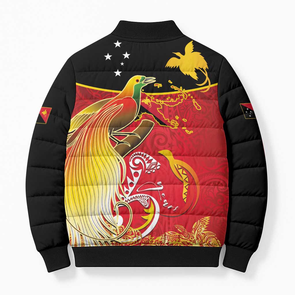 Papua New Guinea Independence Day Bomber Puffer Jacket Happy Anniversary 50th Bird-of-paradise Melanesian Tattoos LT03 - Polynesian Pride