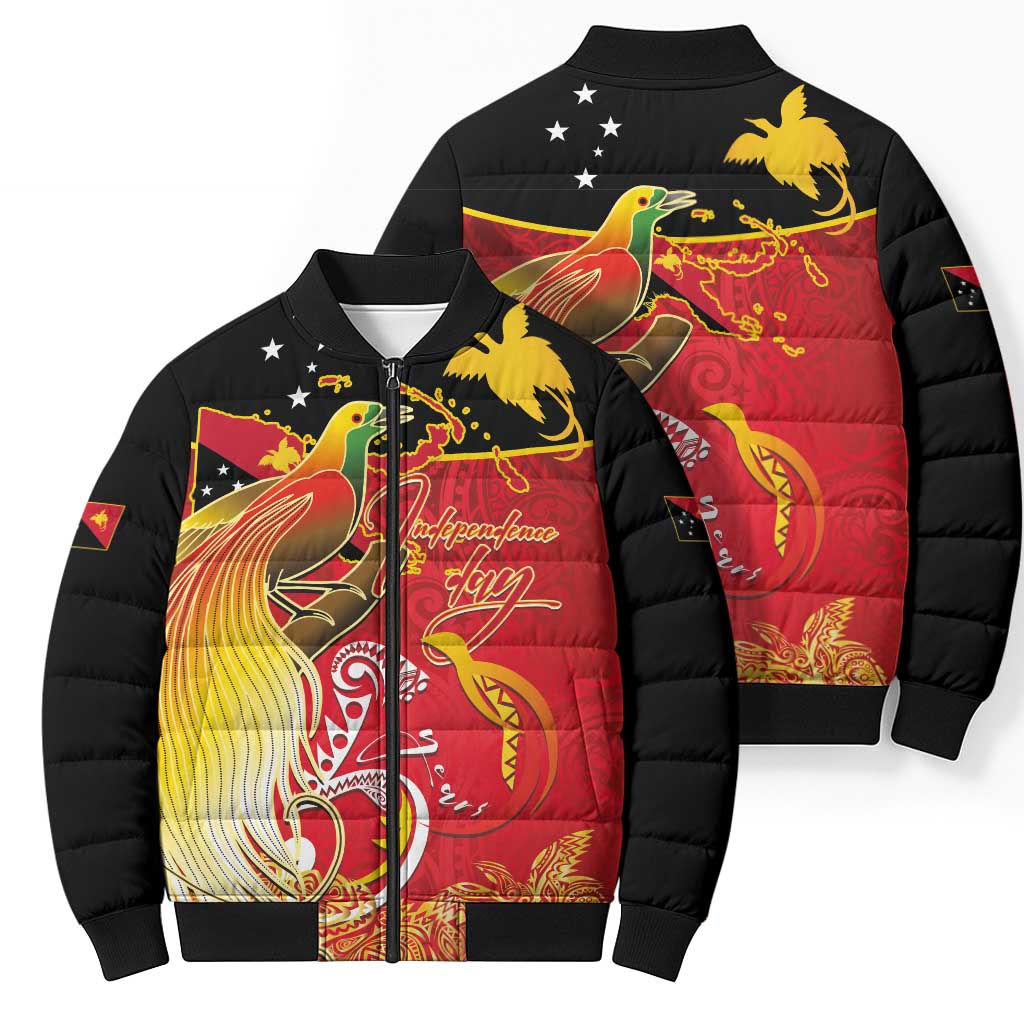 Papua New Guinea Independence Day Bomber Puffer Jacket Happy Anniversary 50th Bird-of-paradise Melanesian Tattoos LT03 - Polynesian Pride