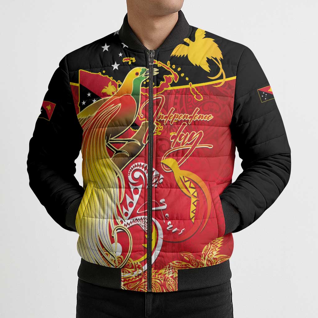 Papua New Guinea Independence Day Bomber Puffer Jacket Happy Anniversary 50th Bird-of-paradise Melanesian Tattoos LT03 - Polynesian Pride