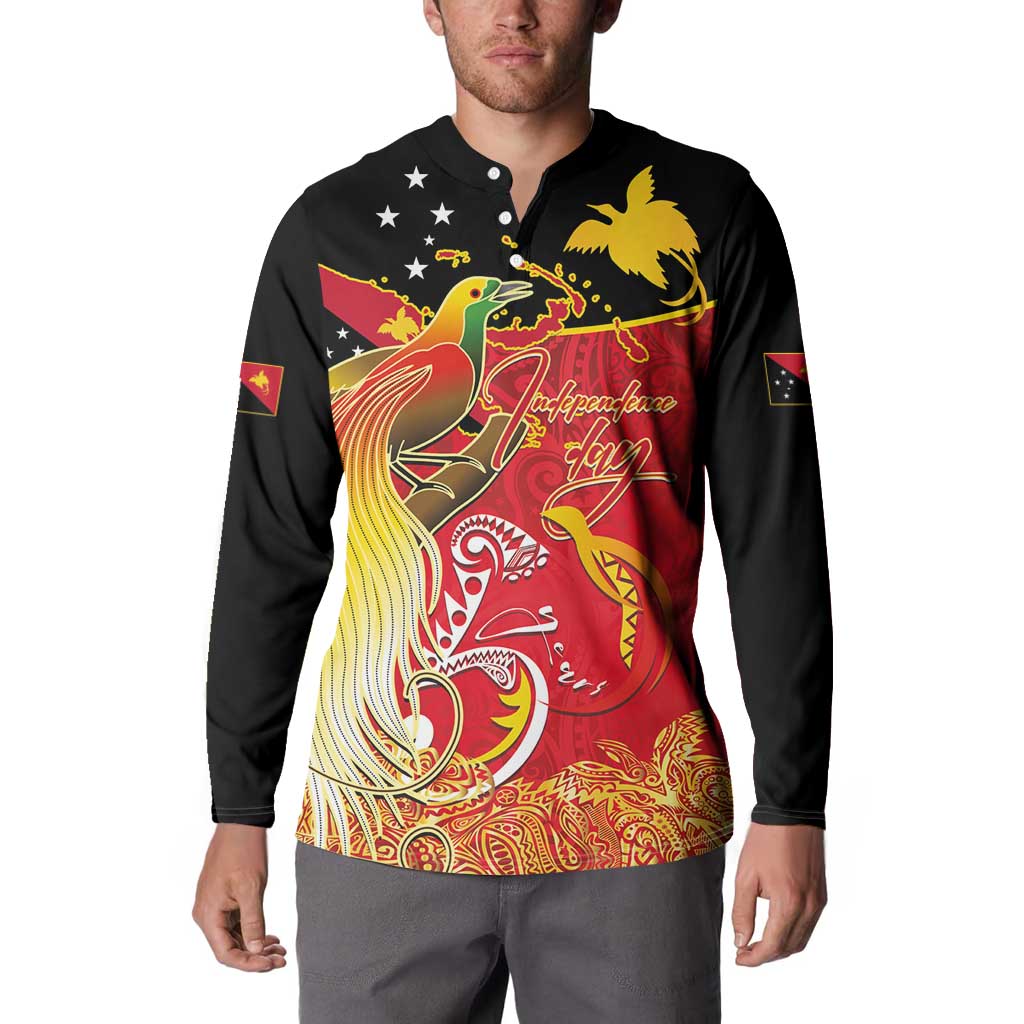 Papua New Guinea Independence Day Button Sweatshirt Happy Anniversary 50th Bird-of-paradise Melanesian Tattoos LT03 - Polynesian Pride
