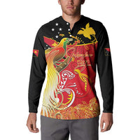 Papua New Guinea Independence Day Button Sweatshirt Happy Anniversary 50th Bird-of-paradise Melanesian Tattoos LT03 - Polynesian Pride